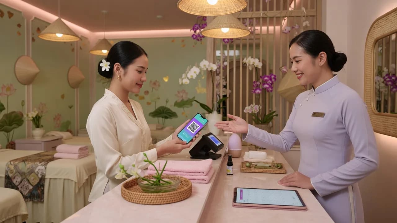 Khách check-in đặt lịch spa
