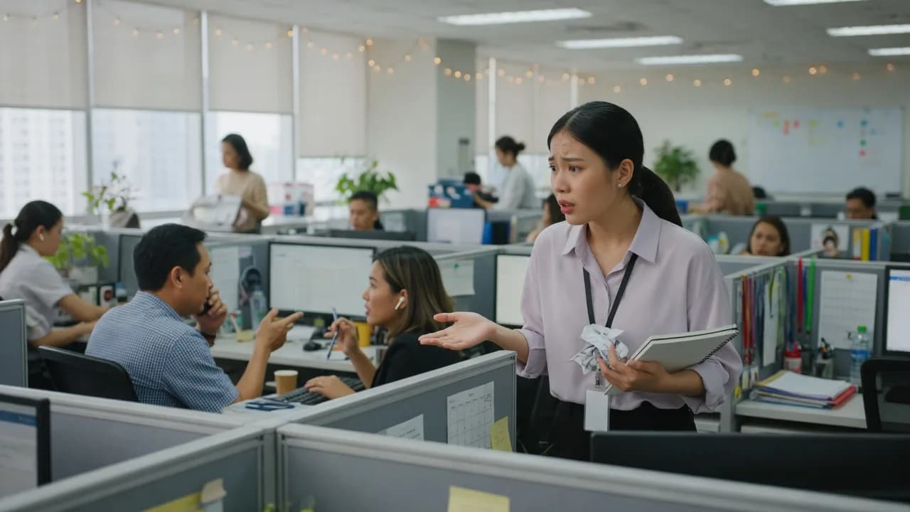 Nhân viên mới bối rối hỏi đồng nghiệp